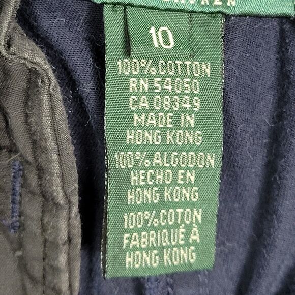 LAUREN RALPH LAUREN Blue Gold Button High Rise Cuffed Twill Chino Shorts SIZE 10 - Picture 13 of 14